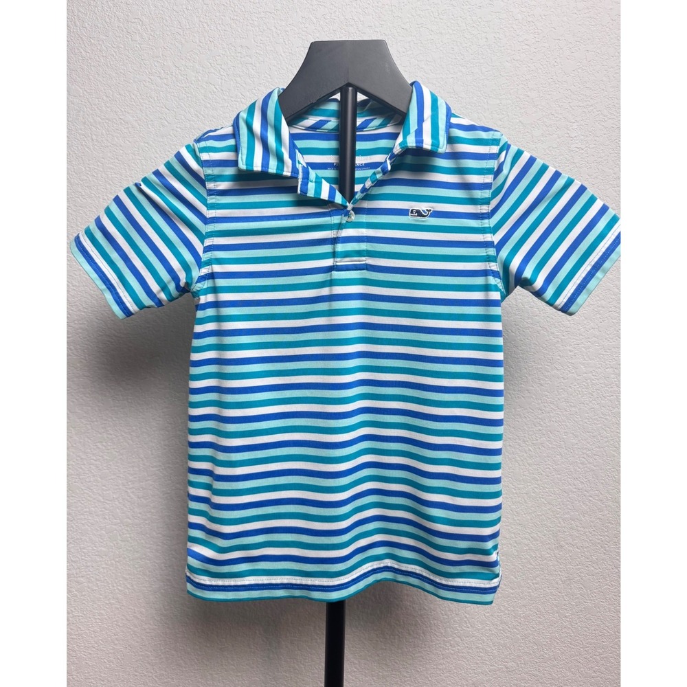 Vineyard Vines Boys Performance Polo Shirt Blue Striped Short Sleeve Size 4T